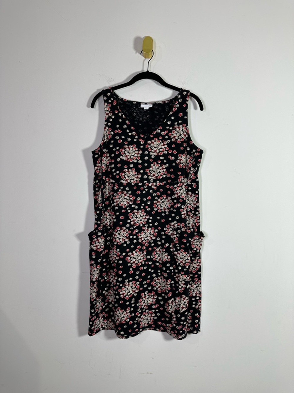 J. Jill Sleeveless V-Neck Black Red Floral Mini Cotton Sheath Dress